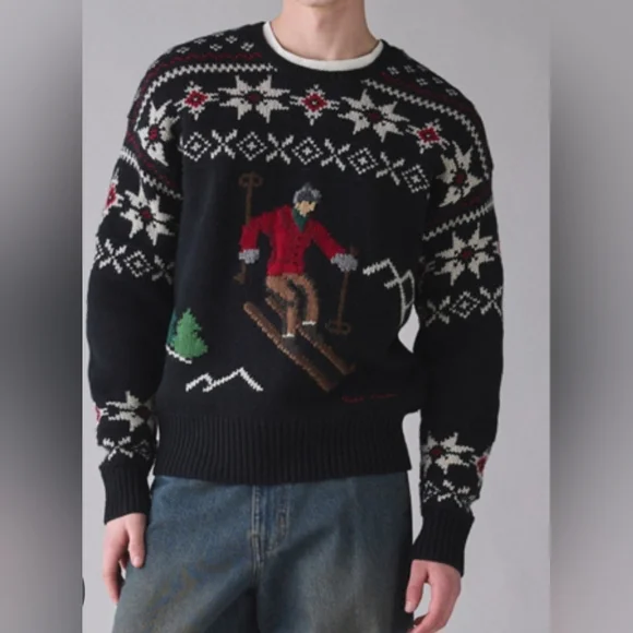 Polo Ralph Lauren Skier Graphic Crew Neck 100% Wool Sweater